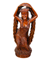 Tiki Figurine Hawaii vtg antique Aloha Hula Girl Statue Maile Laka CoCo Joes lei - £117.01 GBP