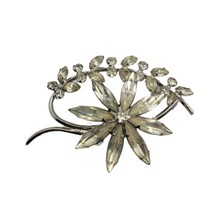 Vintage Star-Art Sterling 925 Flower Spray Pin Brooch Crystal Clear Rhinestone  - $56.07