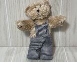 Unipak designs Mini small Plush brown tan teddy bear blue striped overalls - $9.89