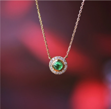 Small Round Pendant Necklace with Green Imitation Opal Stone F - £7.81 GBP