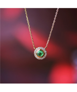 Small Round Pendant Necklace with Green Imitation Opal Stone F - £7.86 GBP