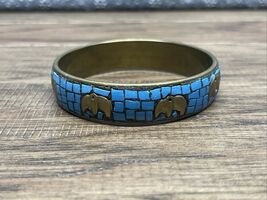 Vtg Turquoise Gold Tone Bracelet Indian Chinese Elephants 8 Inch CV JD - $16.83
