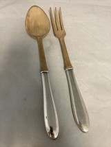 Sterling Handled Two Piece Salad Serving Spoon &amp; Wood Fork See List Of Matching - £62.84 GBP