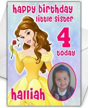PRINCESS BELLE Photo Upload Birthday Card - Personalised Disney Birthday... - £4.23 GBP