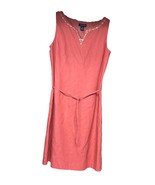 Ann Taylor Factory Linen Blend Tie Waist Sheath Dress Size 12 Peach Embr... - $39.90