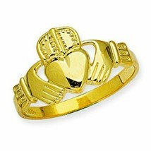 14K Solid Yellow Real Gold Mens Claddagh Ring Size 6, 7, 8 - £329.57 GBP