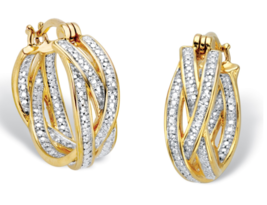 Diamond Accent 18K Gold Braided Hoop Earrings Gp Set 7/8&quot; - £111.64 GBP