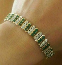 10 CT Round Cut Emerald Simulated Diamond Tennis Bracelet 14K Yellow Gold Plated - £237.40 GBP