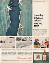 1959 Canadian Club Rye Whisky Vintage Print Ad Alpine Skiing Crevasse Photo 50s - $10.97