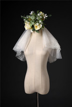 Ivory Shoulder Length Wedding Bridal Veils Layer Floral Lace Tulle Bridal Veils 