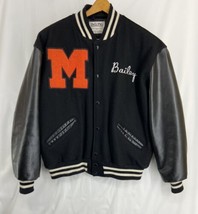 VTG Delong Sz XL Varsity Letterman&#39;s M logo Mens Black Jacket Wool/ Faux... - £49.35 GBP