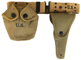 US WWII Canvas Pistol Belt with M1911 Colt canvas Holster and Canteen Bo... - $42.91
