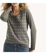 Nautica Sz M Snowflake Print V Neck Gray Sweater Pullover Stretch - €15,63 EUR