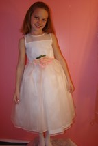 US Angels Flower Girl Dress #306 White Organza with Pink Apron &amp; Flower ... - £72.31 GBP