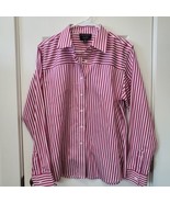 FOXCROFT Pink White Striped Non Iron Wrinkle Free Shaped Fit Long Sleeve 10 - $23.38