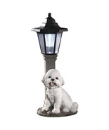 Solar Lighted Lamp Post Realistic BICHON Dog Garden Sculpture Outdoor La... - $59.14