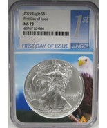 2019 Silver Eagle NGC MS70 First Day Issue - Eagle Core Coin AJ783 - £75.32 GBP