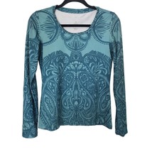 Prana Athletic Top S Womens Blue Printed Long Sleeve Pullover Crew Athle... - £14.69 GBP