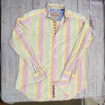 Robert Graham Button Up Shirt Men M Colorful Stripe Collar Flip Cuff Embroidery - £21.00 GBP