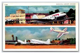 Dual View Municipal Airport Chicago Illinois IL WB Postcard W18 - £2.30 GBP