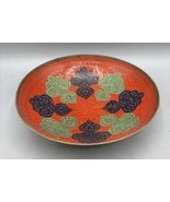 Vtg Brass Bowl Enameled Intricate Red Floral Design 6&quot; Decor - $324.88 MXN