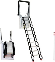 Wall Mounted Folding Ladder Black-White  Loft Attic Stairs Pull Down 11 ... - £604.70 GBP