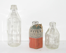 Set of 3 Vintage Pyrex Infant Nursing Bottles Narrow Neck 8 oz &amp; 4 oz - £27.59 GBP