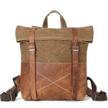 Unisex Hard Oil Waxed Canvas Leather Backpacks Criss-Cross Waterproof Backpack - £90.75 GBP