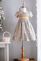 Floral Hand-Smocked Embroidered Baby Girl Dress / Girls Vintage Smocking... - $38.99