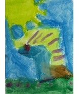 Original Abstract Watercolor Painting &quot;Caterpillar&quot; ACEO 6 Year Old Arti... - £6.32 GBP