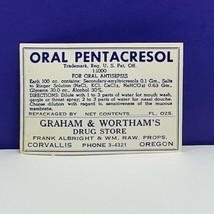 Drug store pharmacy ephemera label advertising Corvallis OR Pentacresol ... - £9.26 GBP