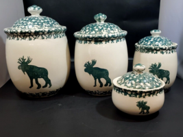 Set of 4 Tienshan Green White FolkCraft Moose Country Canister Set - £116.49 GBP