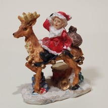 Vintage Rite Aid Holiday Figurine Girl In Santa Suit Sitting On Reindeer Ceramic - £9.98 GBP