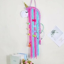 Unicorn Bow Holder Hair Accessory Organizer Hair Bow Hanger Rainbow Yarn  - £19.97 GBP