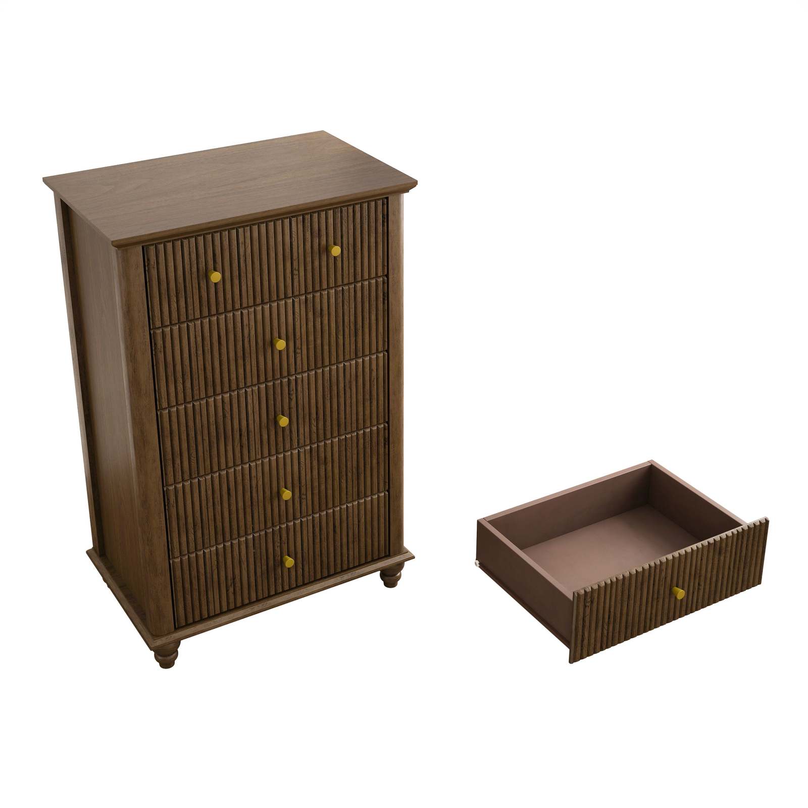 Modern Walnut Fluted 5-Drawer Dresser - 45" Tall Bedroom Chest Item image 12