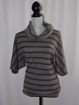 Theory Gray Striped Sweater Cowl Neck Dolman Sleeves Akiko Wool Blend Medium M - £31.44 GBP