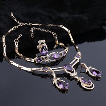 Women Gold Color Purple Zircon Crystal African Beads Necklace Bracelet Earring R - £21.10 GBP