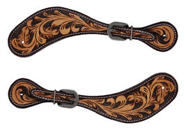 Horse Western Brown Antique Floral Tooled Leather Cross Beaded Inlay Spur - $29.69