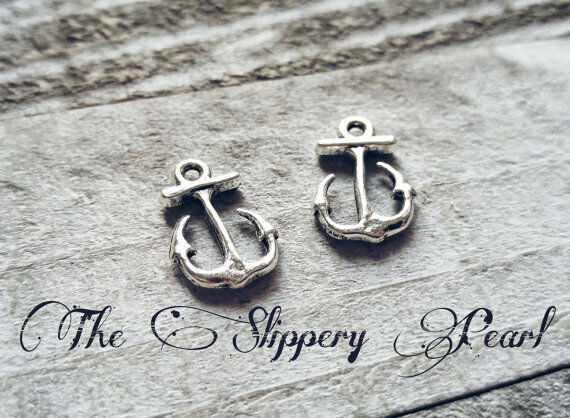 10 Anchor Charms Antiqued Silver Ocean Pendants Nautical Findings Fishin... - $1.46