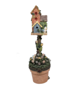Vintaqge Resin Flower Pot Birdhouse 7.25&quot; T^all Hinged Trinket Box - $27.13 CAD