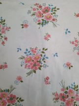 Vintage Polished Cotton Shabby Chic Pink &amp; Green Floral White Background... - £11.64 GBP
