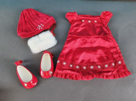 AMERICAN GIRL DOLL SCARLET &amp; SNOW OUTFIT RED SNOWFLAKE DRESS SHOES HAT - $27.81
