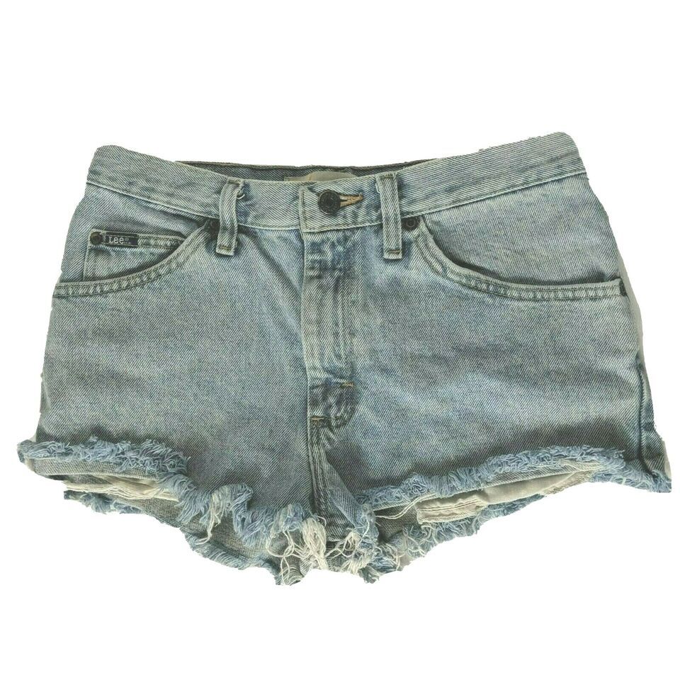 Lee Womens Cutoff Denim Booty Shorts Size 30 Regular Fit Solid Blue Pockets - $18.49