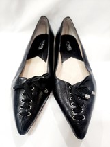 Michael Kors BLACK FLATS Leather Loafers Pointed Tie Lace Shoes Women 7.... - $49.99