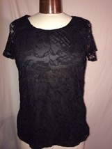 Isaac Mizrahi Women&#39;s Top Black Lace Sheer Lined Size Medium New!  - $11.88