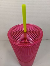 New Neon Starbucks Pleated Magenta Pink Grande Tumbler Cold Cup Summer 2023 16oz - $24.30