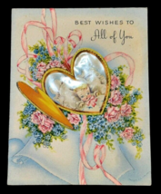 New Baby Girl Card Best Wishes Blonde Baby in Heart Locket 1950s Vintage... - $5.84