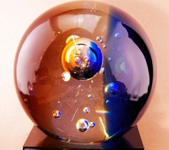 Vintage LARGE abstract paperweight - floating globes - 5&quot; cobalt blue glass pape - £75.06 GBP