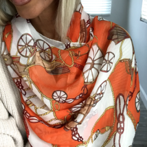 Designer Scarf Orange Chiffon Rectangle Colorblock Semi Sheer Multi Use ... - £11.79 GBP