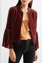 Ulla Johnson Women Mara Mauve Cropped Silk Velvet Ruffle Blazer Jacket C... - £276.63 GBP